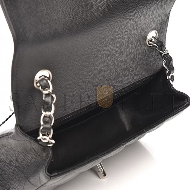 CHANEL MASTER CLASSIC DOUBLE FLAP QUILTED CAVIAR SILVER-TONE SMALL (20*13*6cm)
